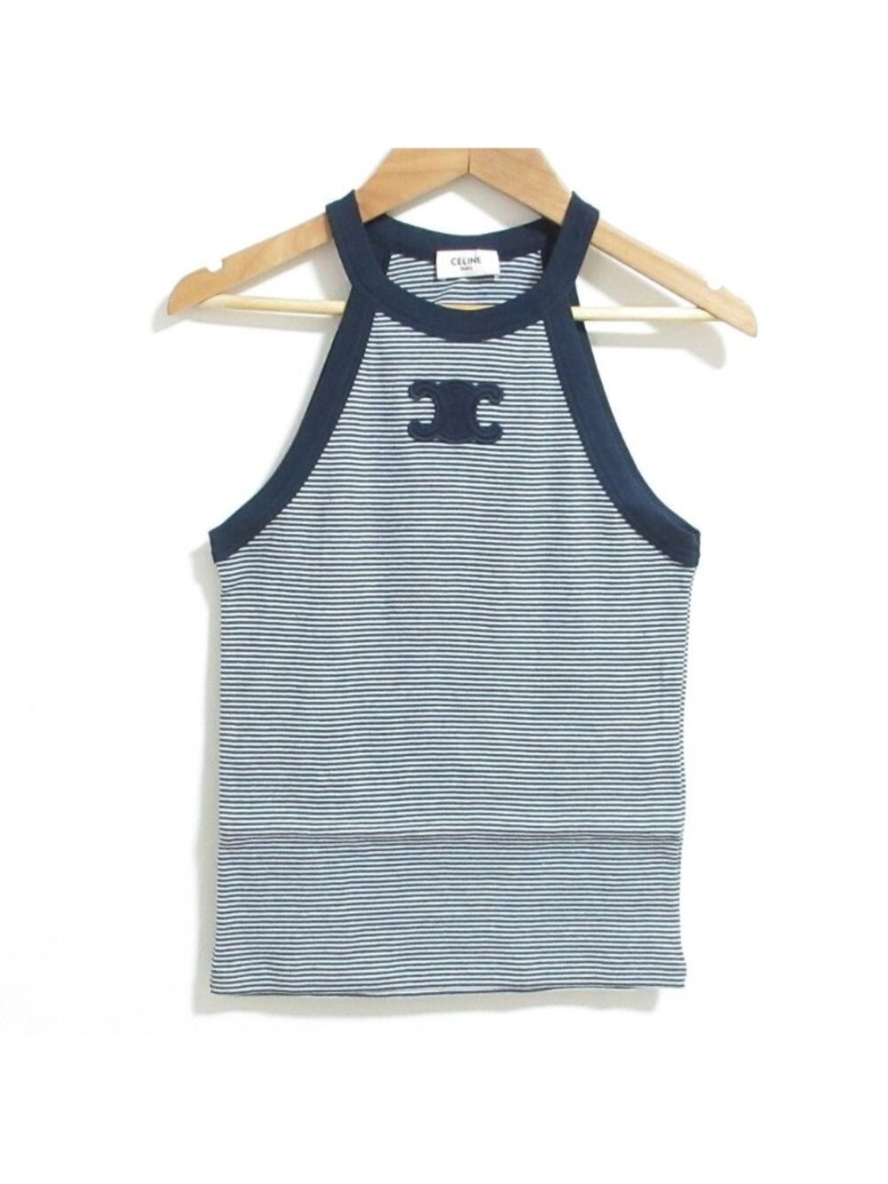 Celine Triomphe Striped Jersey Tank Top M Navy